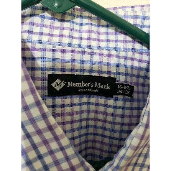 Member's Mark casual button down, purple white and blue plaid shirt, size L - Picture 3 of 7